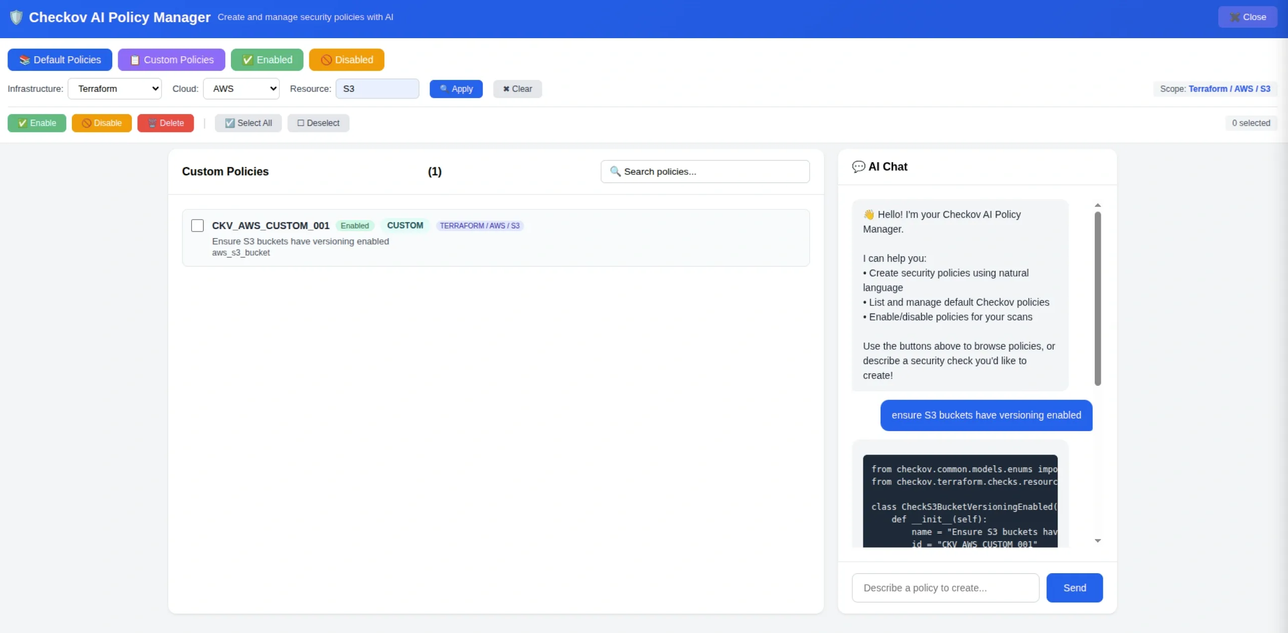 Checkov AI Policy Manager UI 1.webp